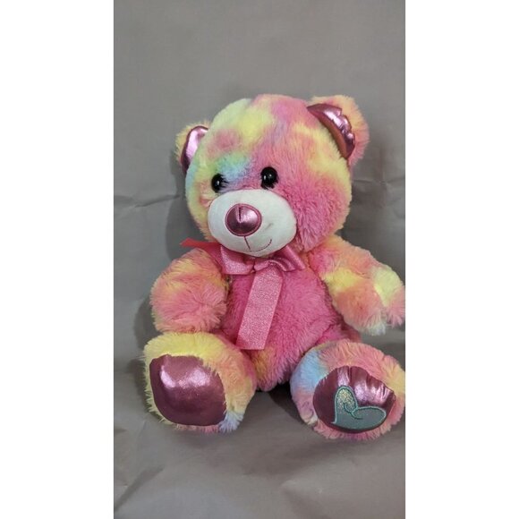 Walgreen  Rainbow teddy bear plush pin yellow bleu 10" - Picture 5 of 8